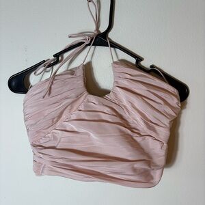 Zara Blush Pink Ruched Halter Crop Top Size Small